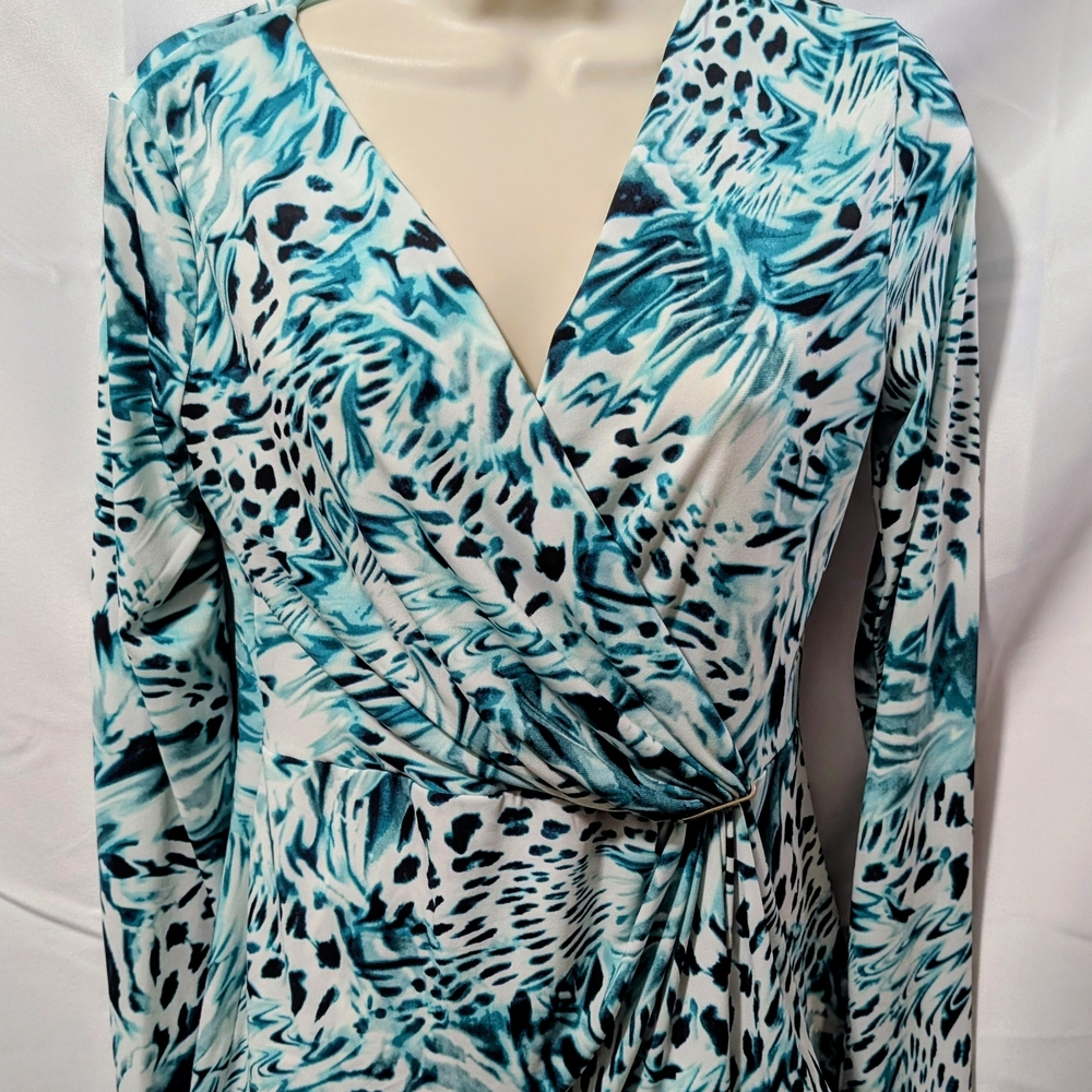 Blue and White Animal Print Wrap Dress